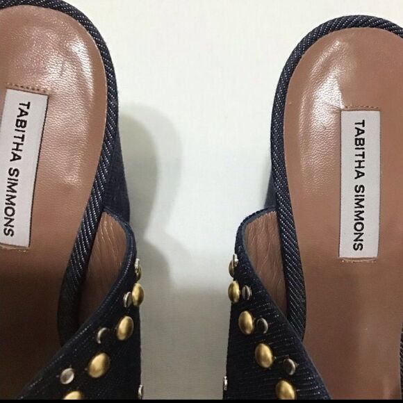 Tabitha Simmons Celia Denim Jean Mules Studded Size 39 - Picture 6 of 8